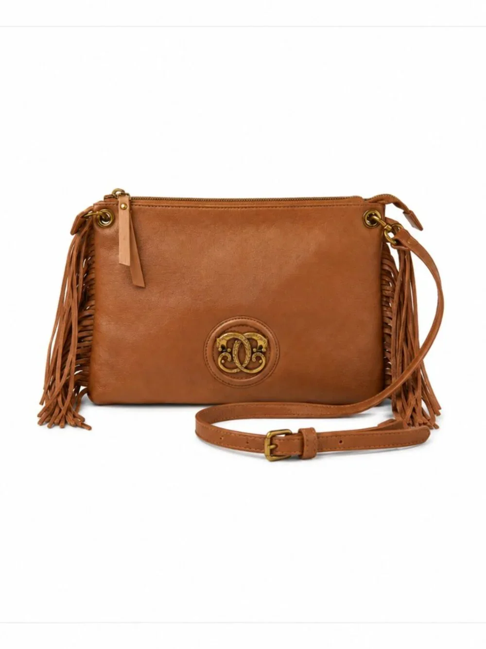 Sharif Legacy Leather Fringe Mini Hobo Crossbody Bag Latte Embossed Leather